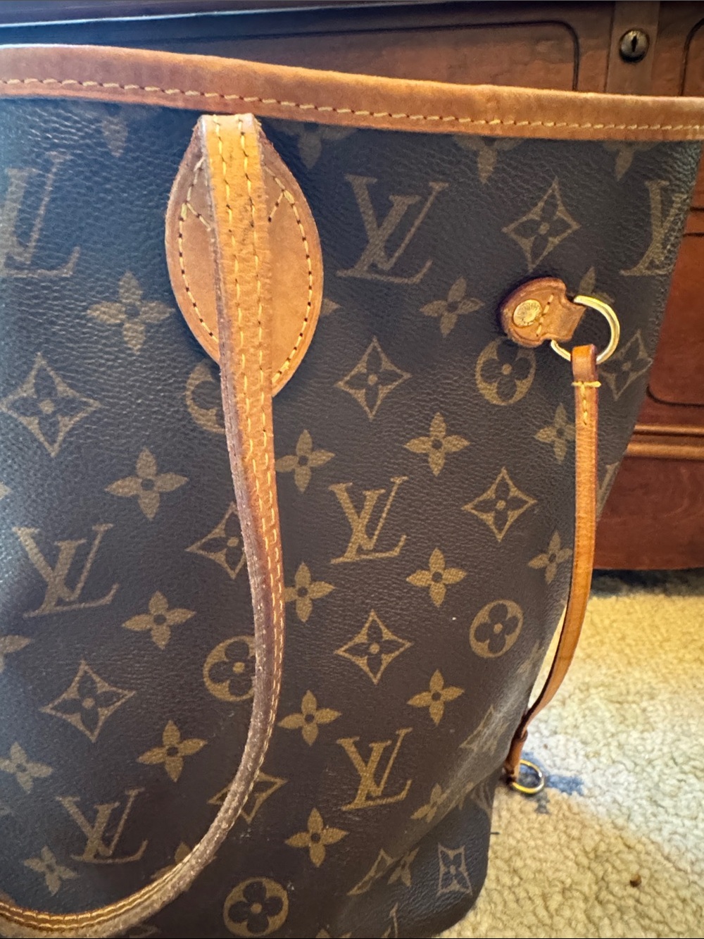 Louis Vuitton Monogram Canvas Tote with Tan Leather Trim - Picture 4 of 14